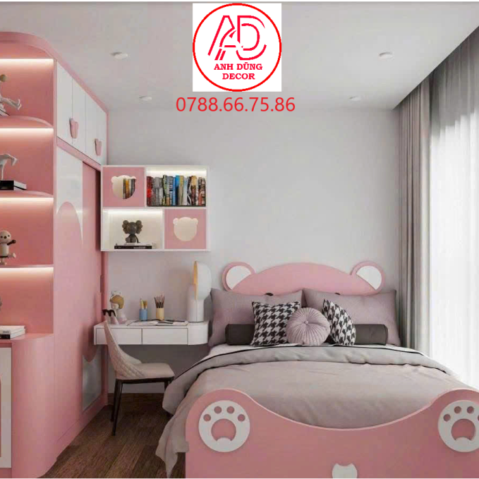 thiết kế phòng ngủ cho bé gái màu hồng dễ thương