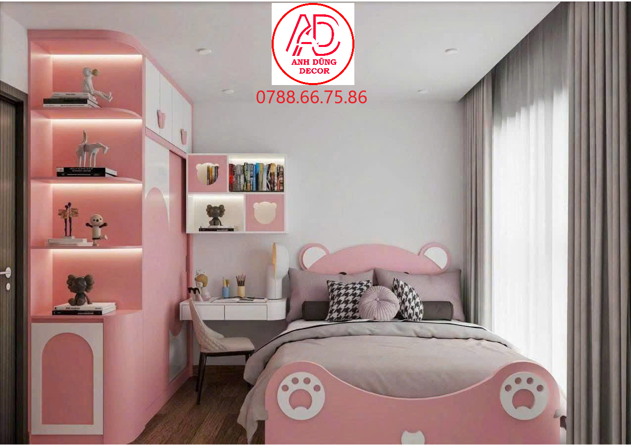 thiết kế phòng ngủ cho bé gái màu hồng dễ thương