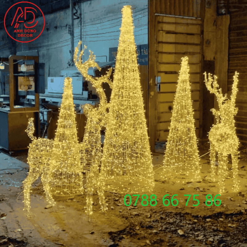 gia công tuần lộc thép trang trí noel 2025 mô hình trang trí noel phát sáng