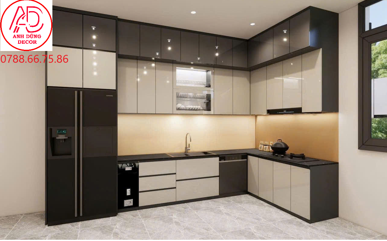 Tủ bếp chữ L gỗ MDF hiện đại tại thủ đức Báo giá thi công nội thất trọn gói 2025