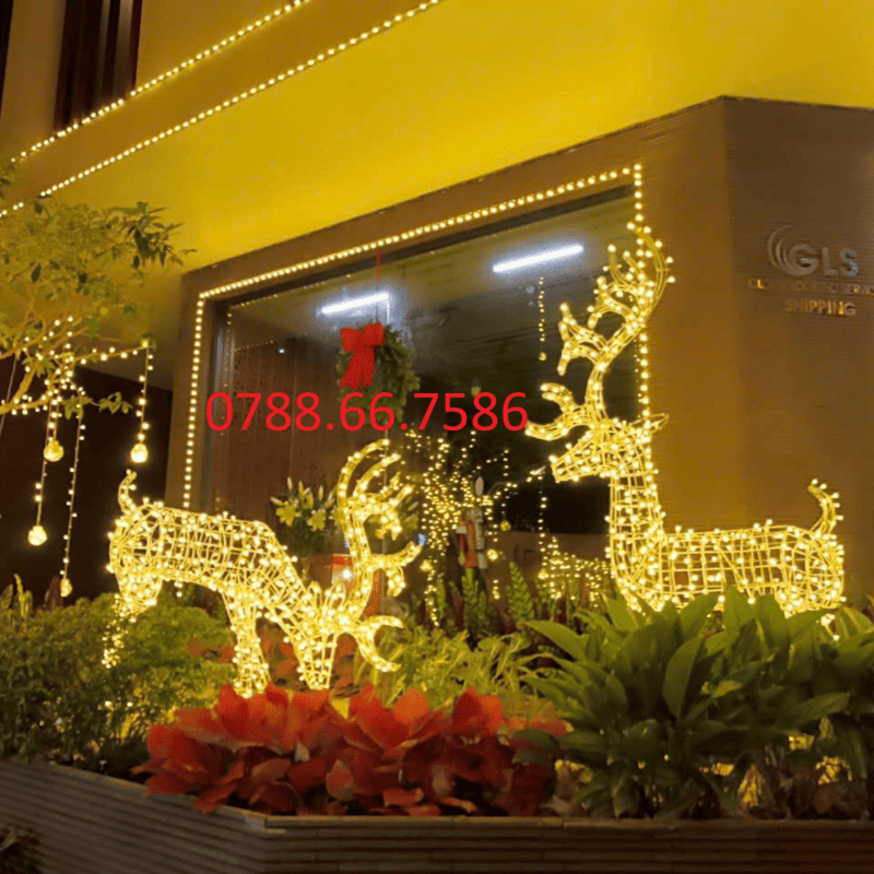 cặp tuần lộc trang trí noel cỗ xe kéo tuần lộc trang trí noel 2025