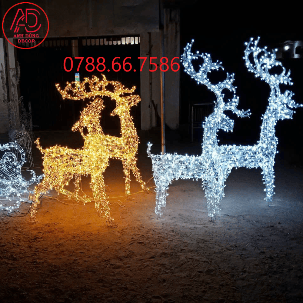 tuần lộc trang trí Noel 2025 có đèn LED ngoài trời Tuần lộc LED phát sáng thích hợp trang trí sân vườn, trung tâm thương mại