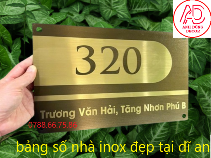 Làm biển số nhà inox ăn mòn tại Dĩ An – độ bền cao, sang trọng
