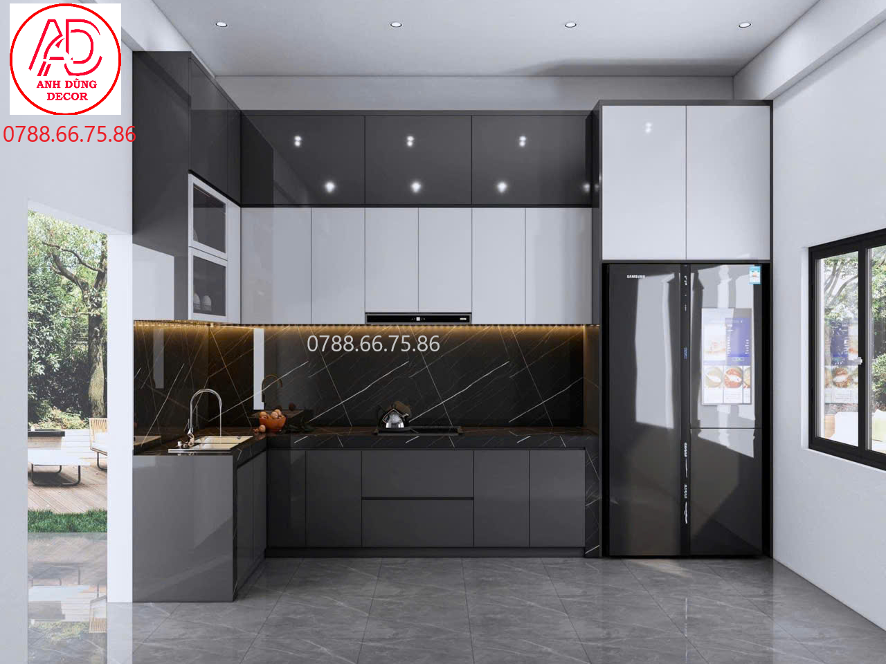Tủ bếp chữ L gỗ MDF hiện đại tại thủ đức Đóng tủ bếp giá xưởng tại TP Thủ Đức – Thi công thực tế năm 2025