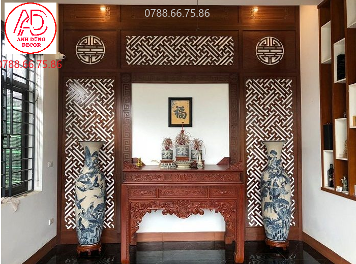 Vách ngăn phòng thờ CNC gỗ MDF tại Dĩ An – thiết kế bởi Anh Dũng Decor