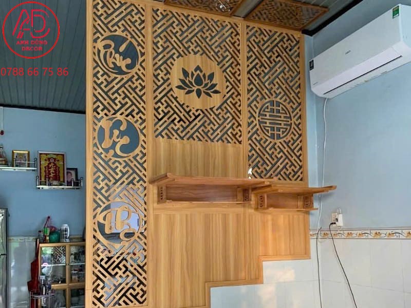 phòng thờ kết hợp vách ngăn cnc cầu thang tối uuw diện tích cho không gian nhà nhỏ