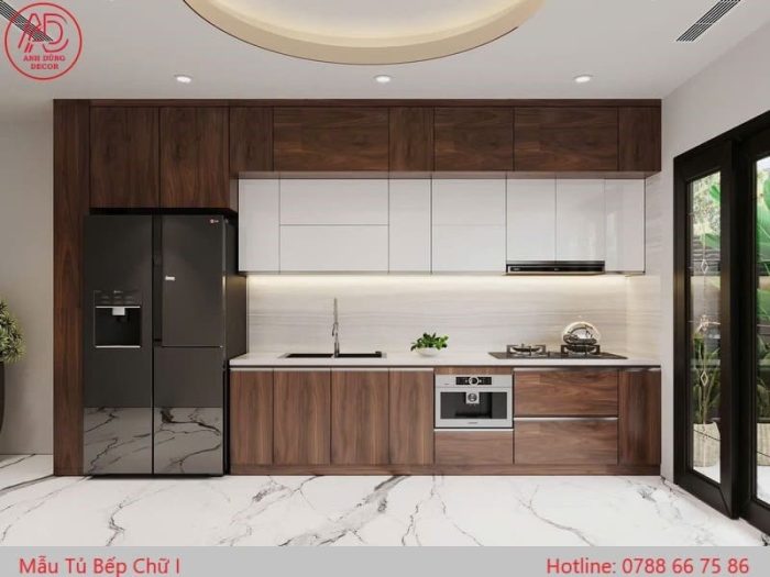 Tủ bếp chữ I tối giản cho không gian nhỏ