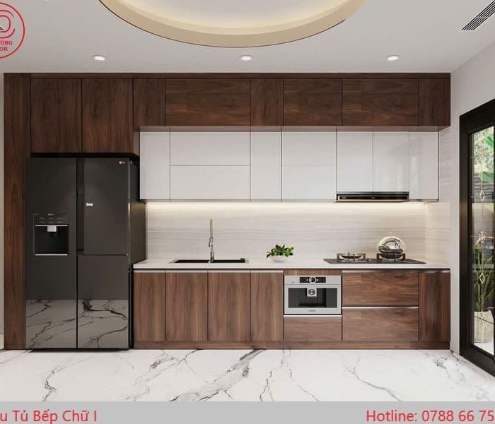 Tủ bếp chữ I tối giản cho không gian nhỏ