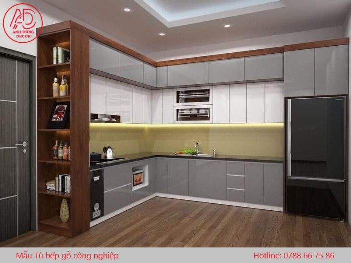Mẫu tủ bếp chữ L đẹp hiện đại 2025
