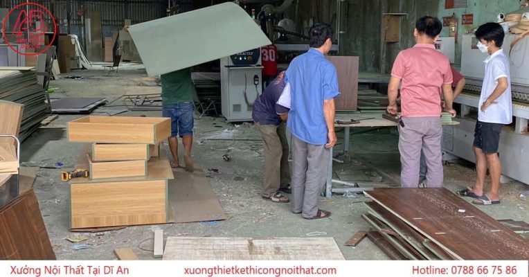 Xưởng nội thất tại Dĩ An chuyên thiết kế & đóng tủ bếp, tủ áo, giường, bàn làm việc