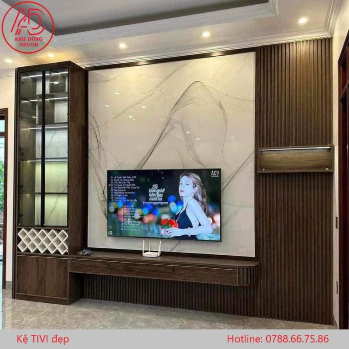Bề mặt kệ tivi gỗ phủ melamine – dễ lau chùi, chống bám bẩn