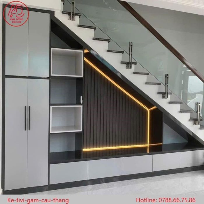kệ ti vi để dưới gầm cầu thang tiết kiệm diện tích tối ưu nhất