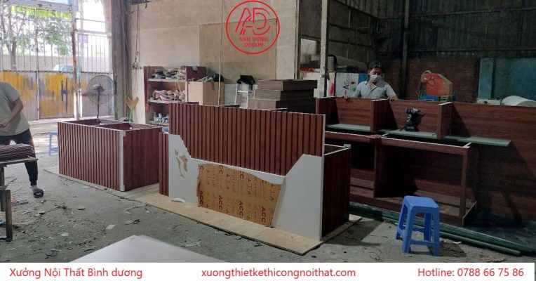 xưởng chuyên thi công nội thất gỗ cong nghiệp tại bình dương