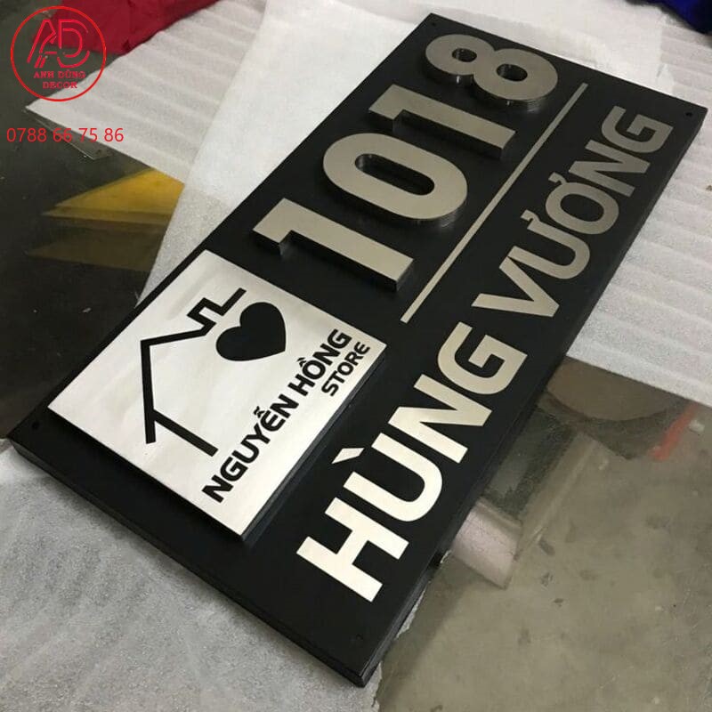 bang số nhà inox chữ nổi nền đen mẫu biển số nhà nền đen,chữ nổi màu bạc