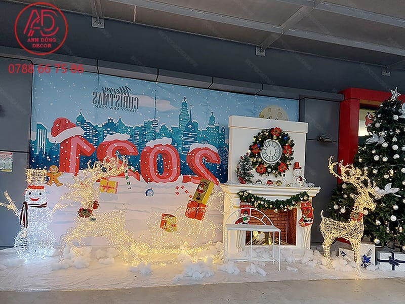 tiểu cảnh trang trí noel đẹp 2025 trang trí tiểu cảnh noel tại văn phòng
