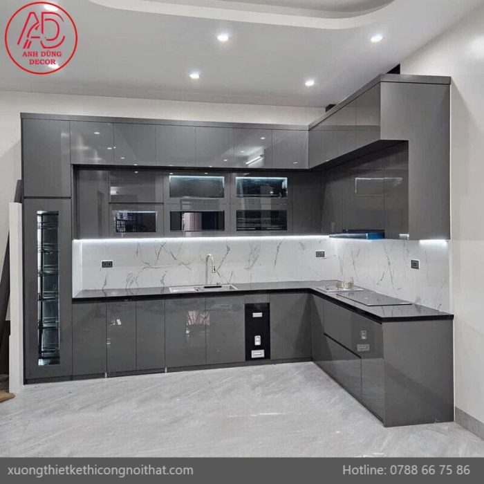 Tủ bếp gỗ công nghiệp Melamine đẹp