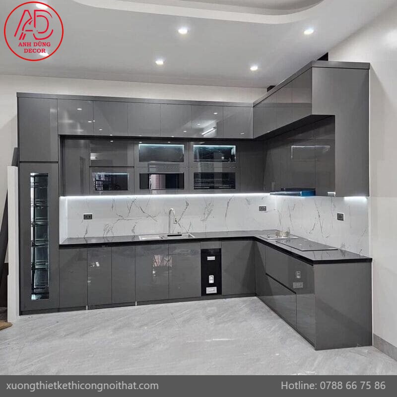 Tủ bếp gỗ công nghiệp ACrylice đẹp tại Quận 2 Tủ bếp gỗ công nghiệp cánh ACrylic