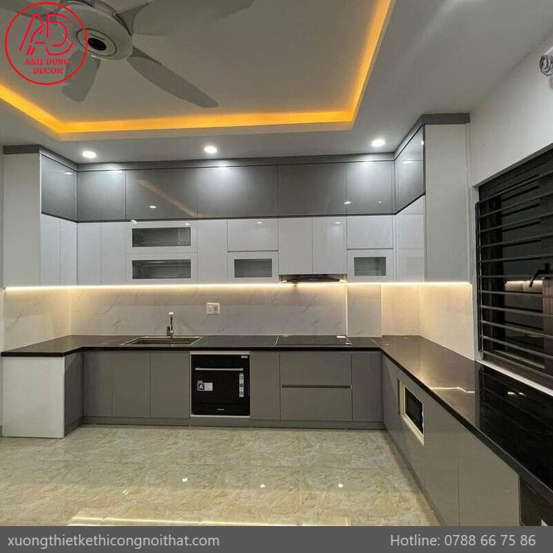Tủ bếp gỗ công nghiệp hiện đại cho nhà phố tại Quận 2 Mẫu tủ bếp chữ L hiện đại cho nhà phố tại Quận 2